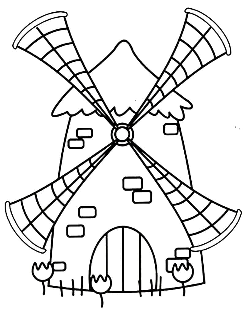 Desenho de Moinho de Vento Simples para Colorir