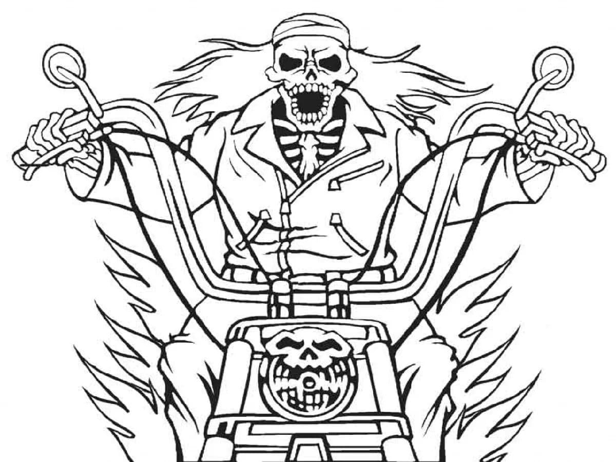 Desenho de Diabo Andando de Moto para Colorir