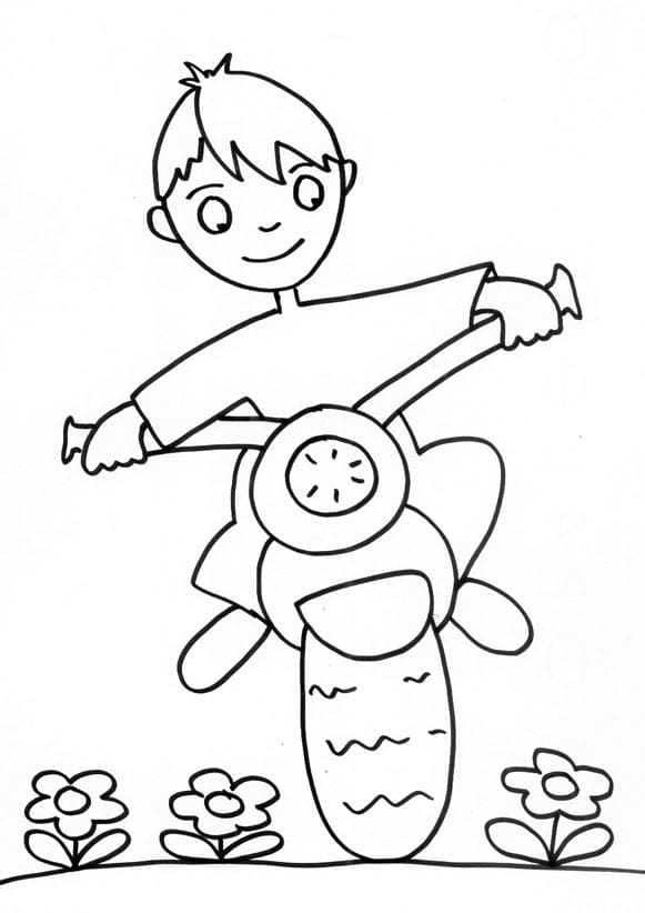 Desenho de Garotinho em uma Moto para Colorir