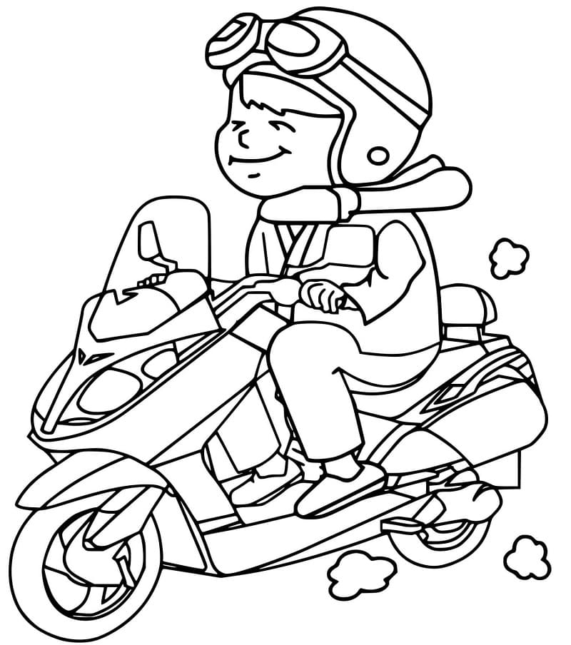 Desenho de Menino na Moto para Colorir