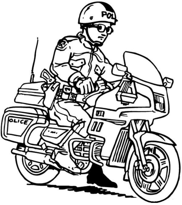 Desenho de Polícia em uma Motocicleta para Colorir