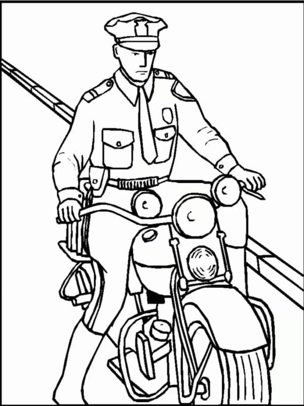 Desenho de Policial e Suá Moto para Colorir