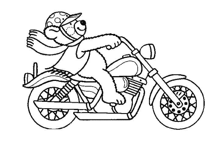 Desenho de Urso em Motocicleta para Colorir
