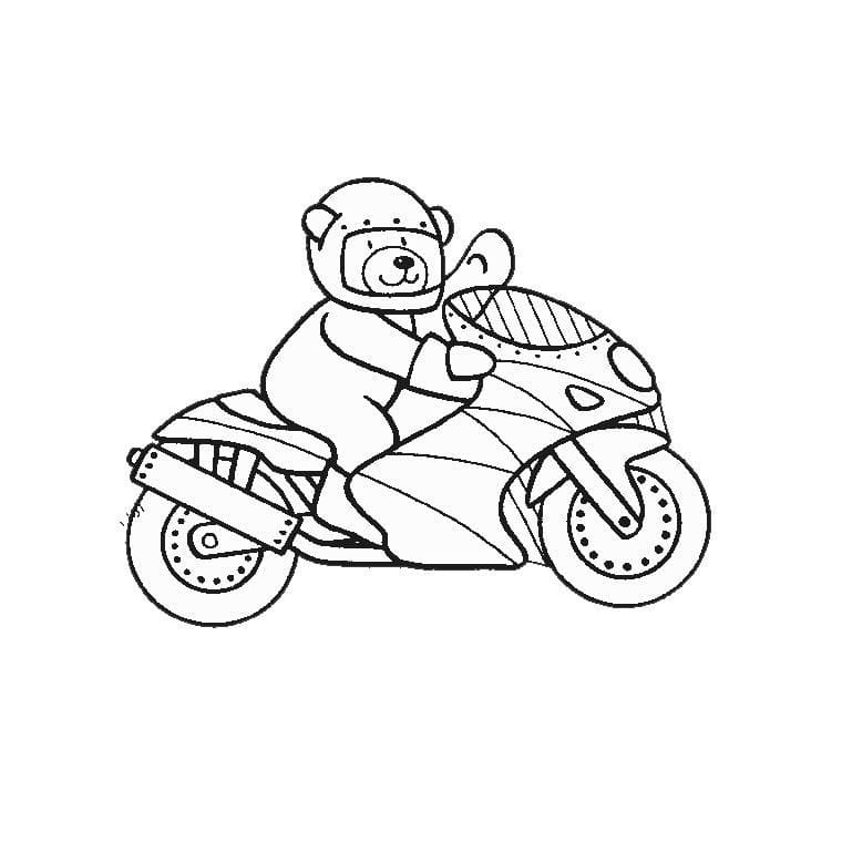 Desenho de Urso em uma Moto para Colorir