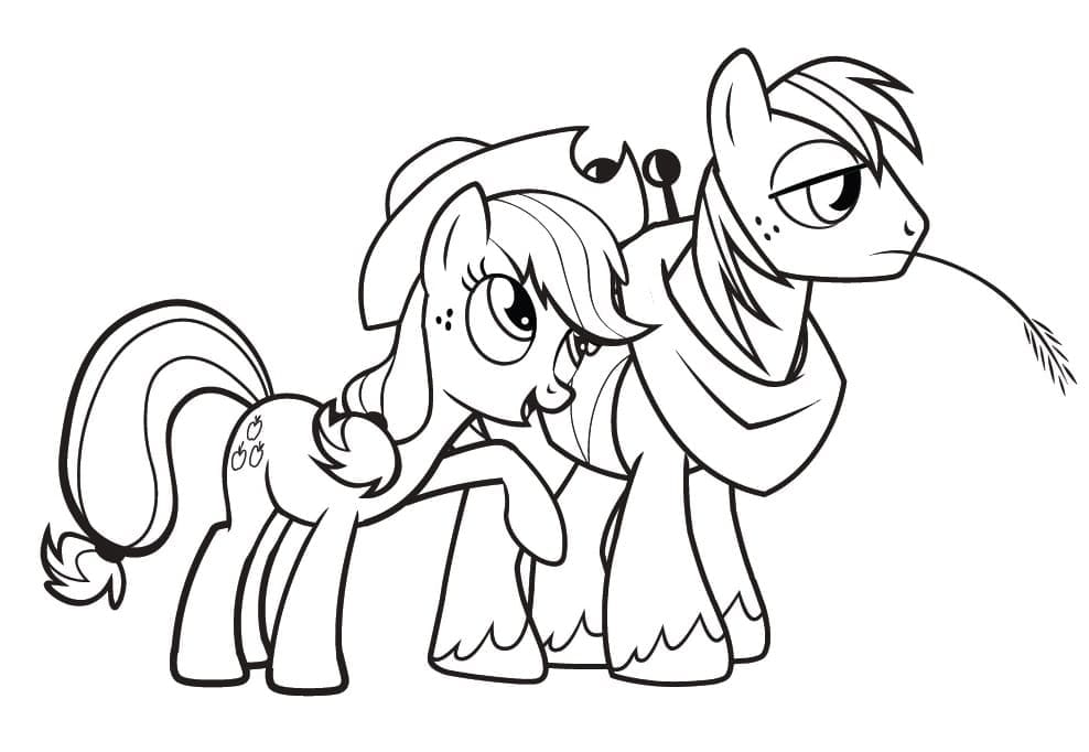 Desenho de Applejack e Big Mac para Colorir