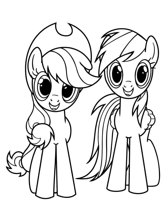 Desenho de Applejack e Rainbow Dash para Colorir