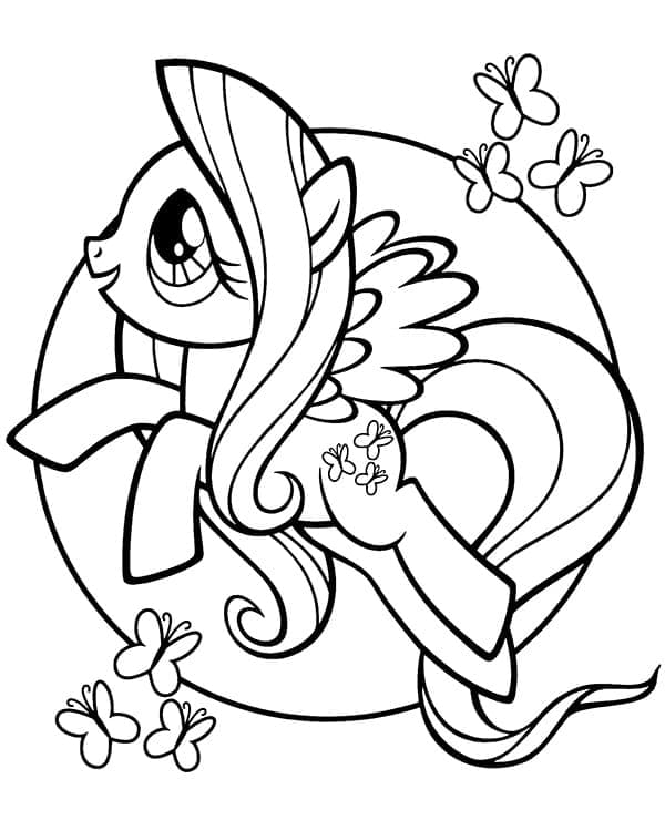 Desenho de Fluttershy e Borboletas para Colorir
