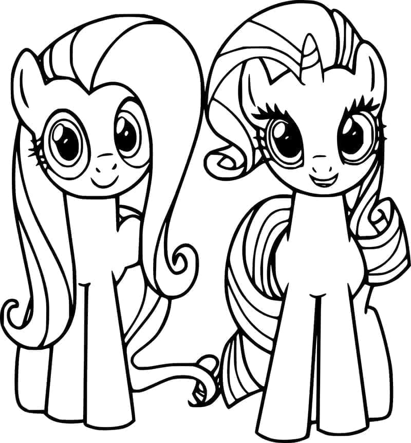 Desenho de Fluttershy e Rarity de My Little Pony para Colorir