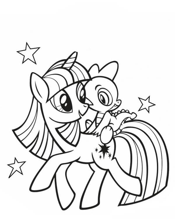 Desenho de Spike e Twilight Sparkle para Colorir