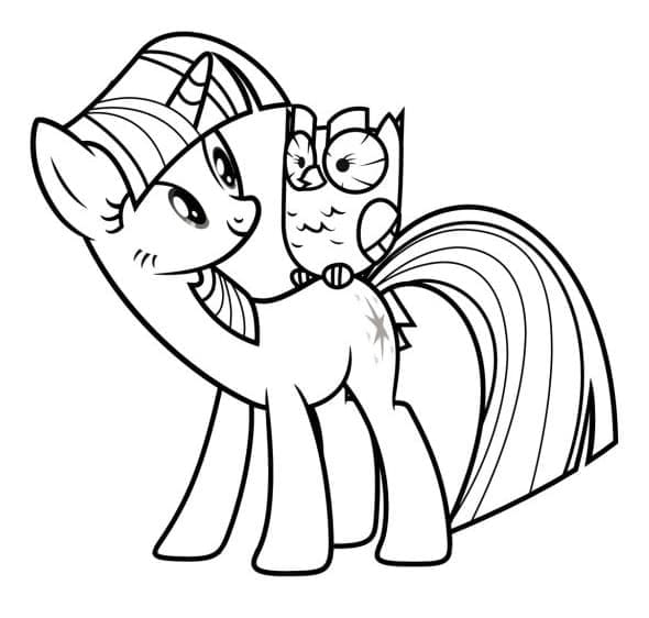 Desenho de Twilight Sparkle e Coruja para Colorir