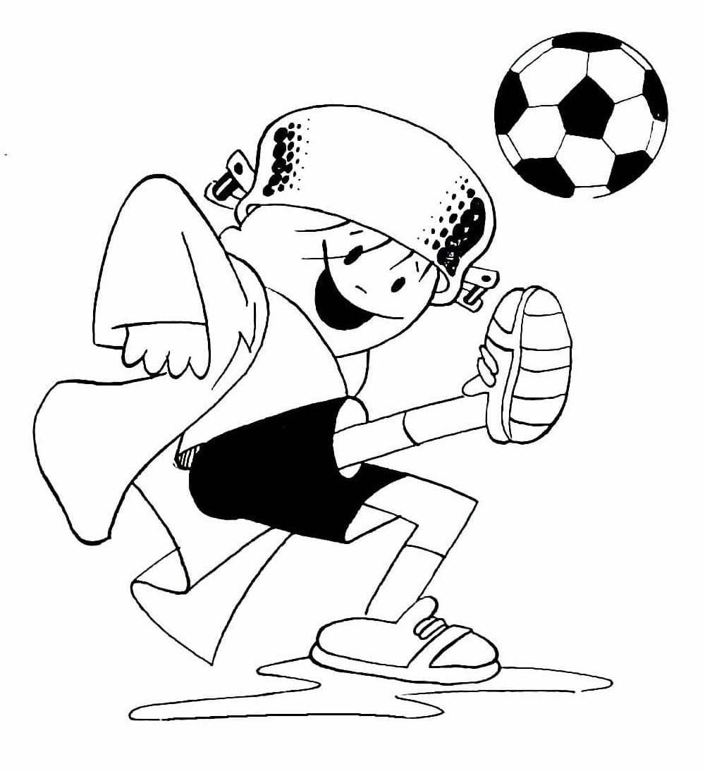 Desenho de Menino Maluquinho Jogá Futebol para Colorir