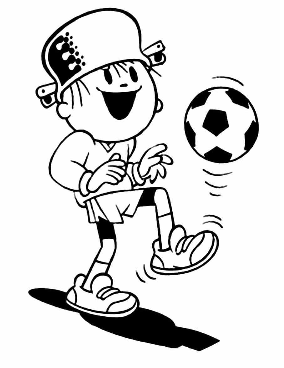 Desenho de Menino Maluquinho Jogando Futebol para Colorir
