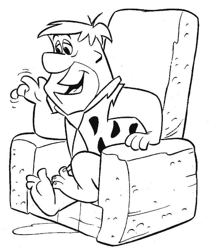 Desenho de Fred Flintstone Sentado na Poltrona Assistindo Tv para Colorir