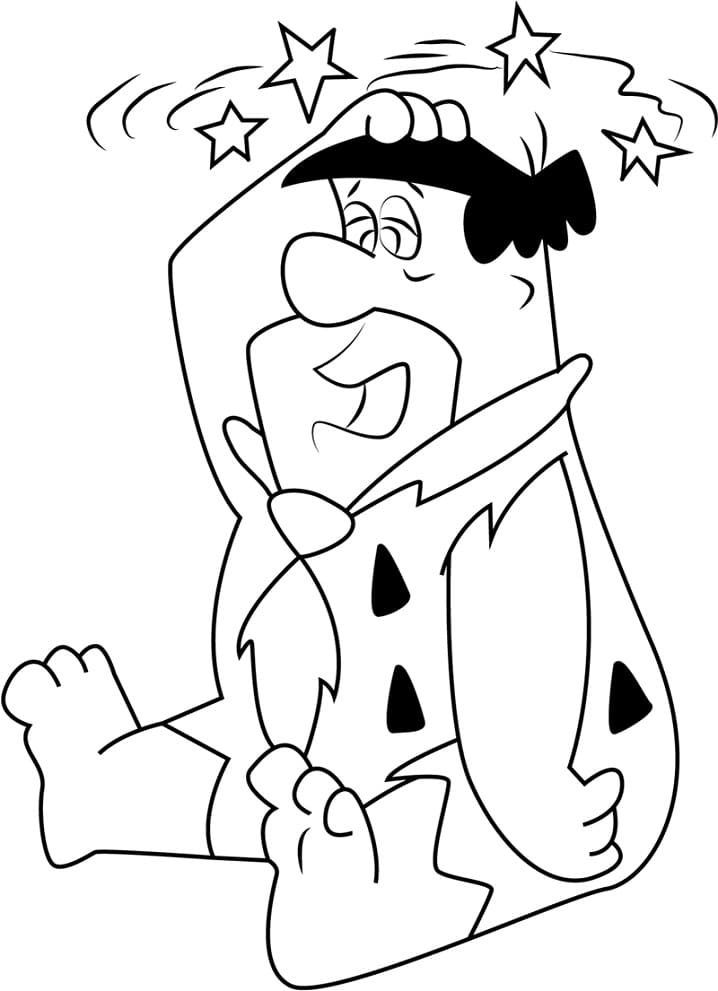 Desenho do Fred Flintstone Tonto após Bater Cabeça na Pedra para Colorir