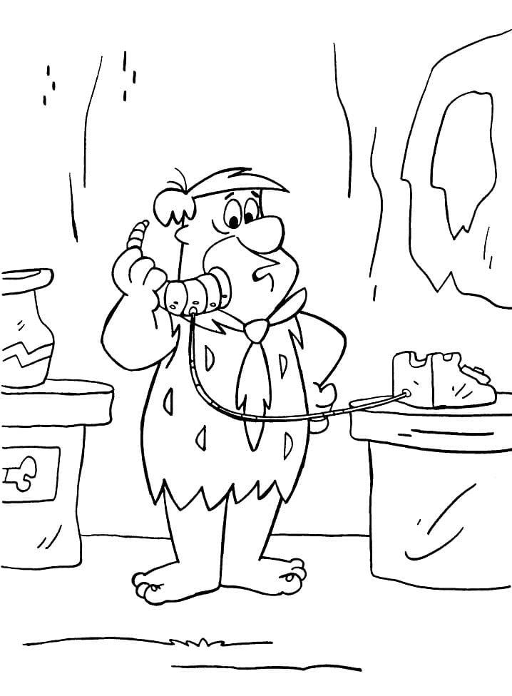 Desenho Pdf de Fred Flintstone Falando ao Telefone para Colorir