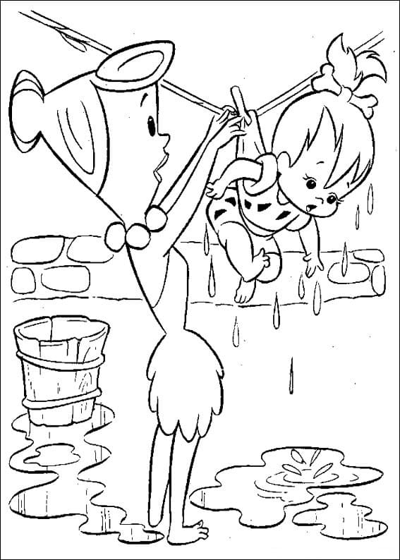 Desenho Wilma e Pedrita Flintstone para Colorir