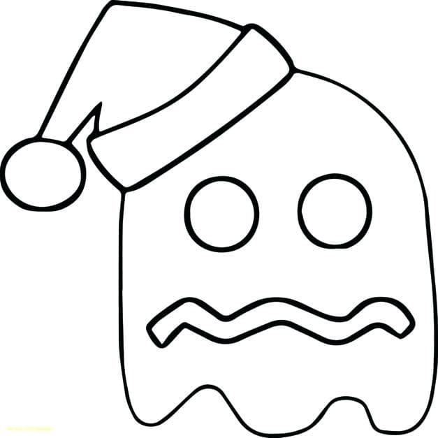 Desenho do Fantasma do Pacman com Gorro de Natal para Colorir