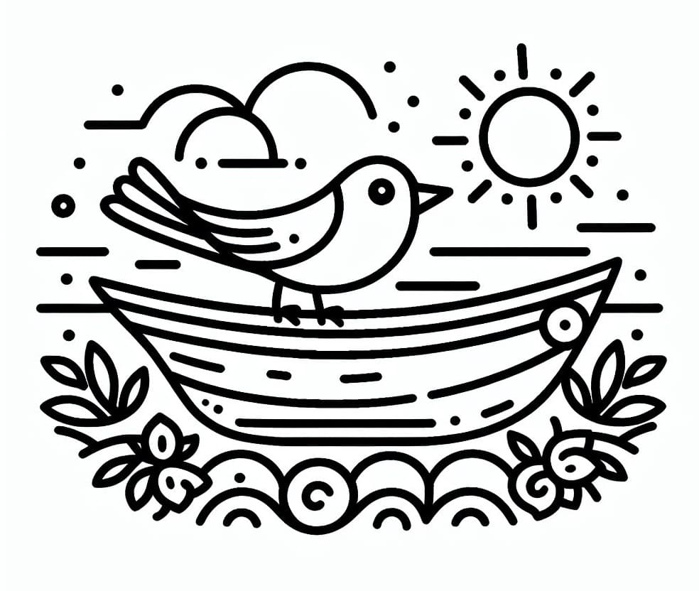 Desenho de Pássaro no Barco para Colorir