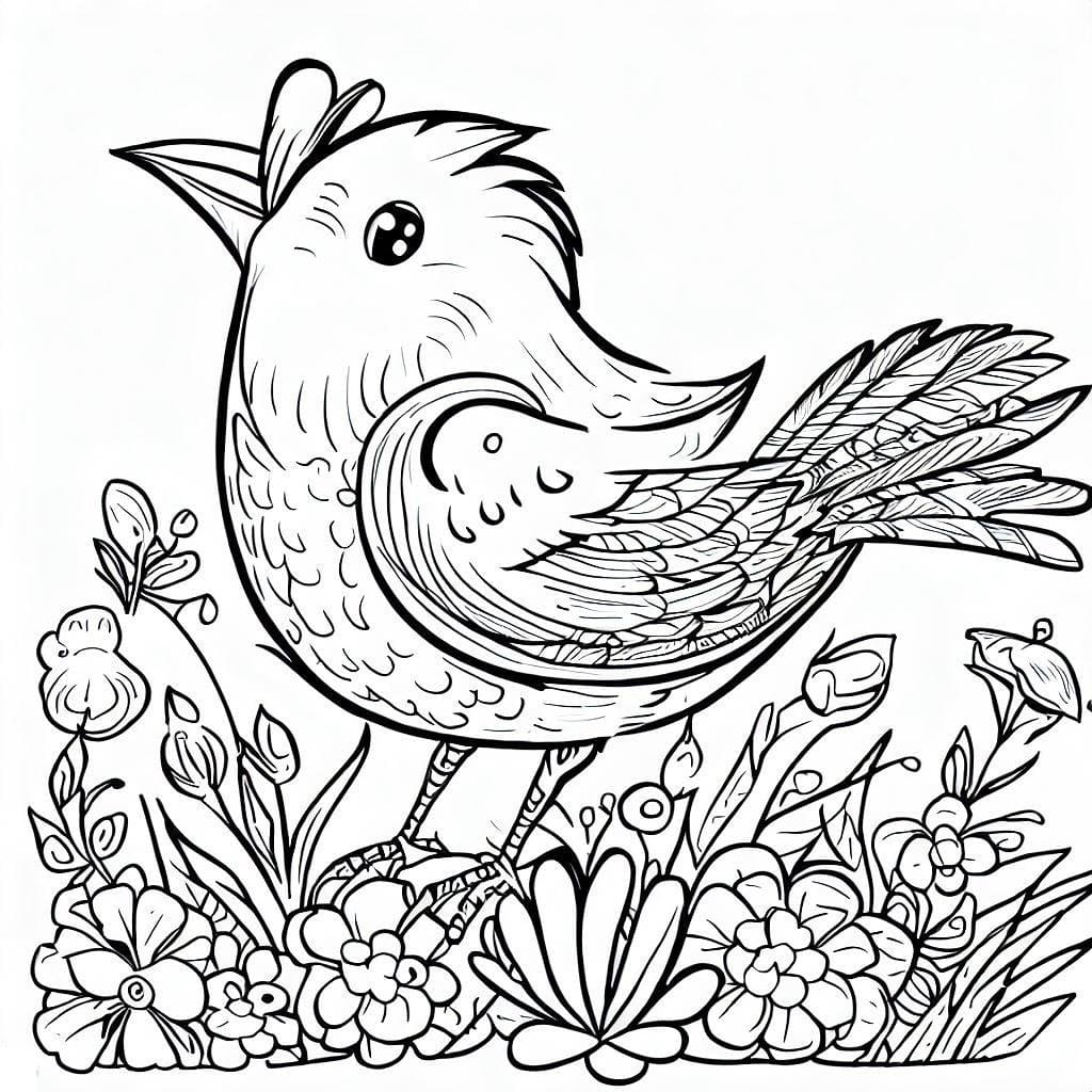 Desenho de Pássaro no Jardim para Colorir