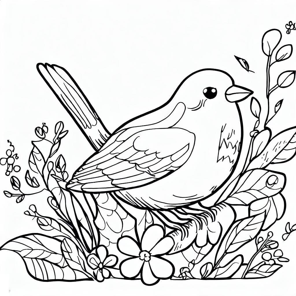 Desenho de um Pássaro Bonito no Jardim para Colorir
