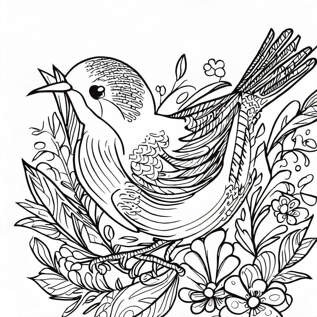 Desenho de um Pássaro no Jardim para Colorir