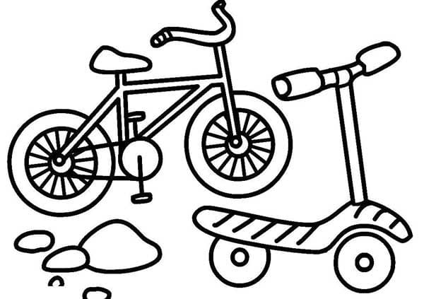 Desenho de Bicicleta e Patinete para Colorir