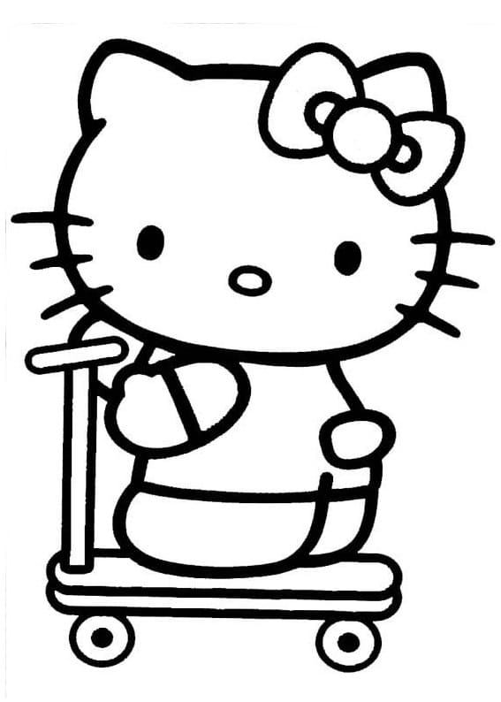 Desenho de Hello Kitty no Patinete para Colorir