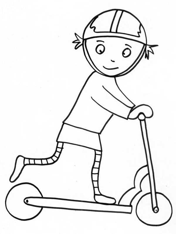 Desenho de Menina com Patinete para Colorir