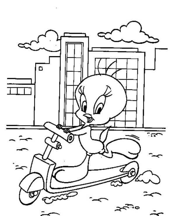 Desenho de Piu Piu com Patinete para Colorir
