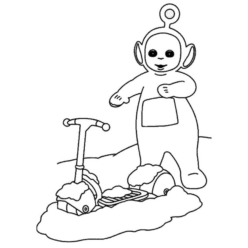 Desenho de Teletubbies com Patinete para Colorir