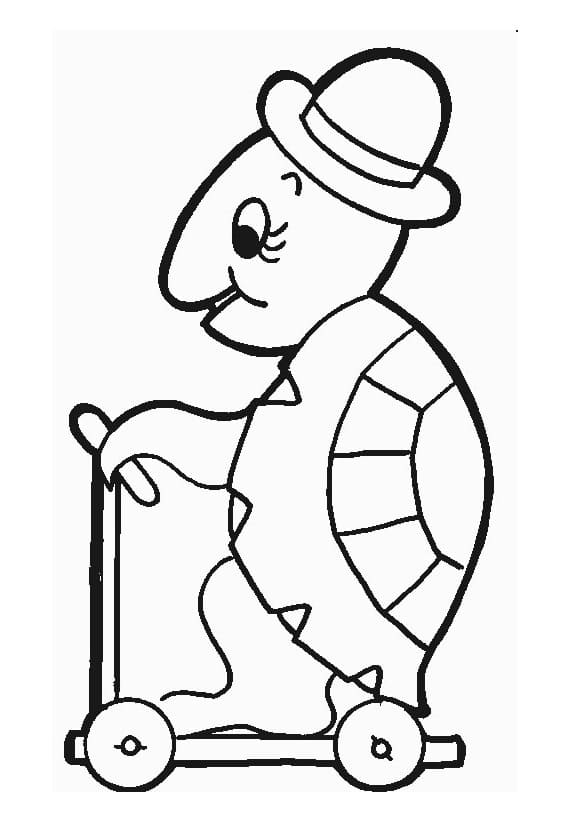 Desenho de uma Tartaruga no Patinete para Colorir