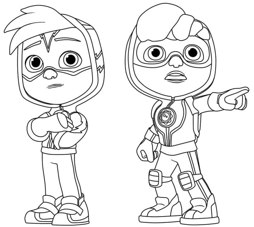 Desenho de Watts e Clay de Patrulheiros em Ação para Colorir