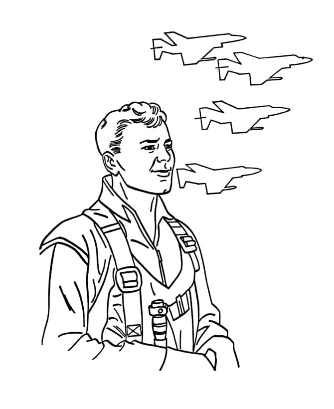Desenho de Piloto para Colorir com Lápis de Cor