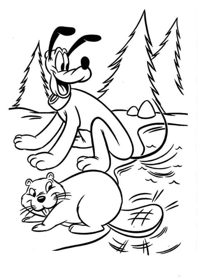 Desenho de Pluto e Castor para Colorir