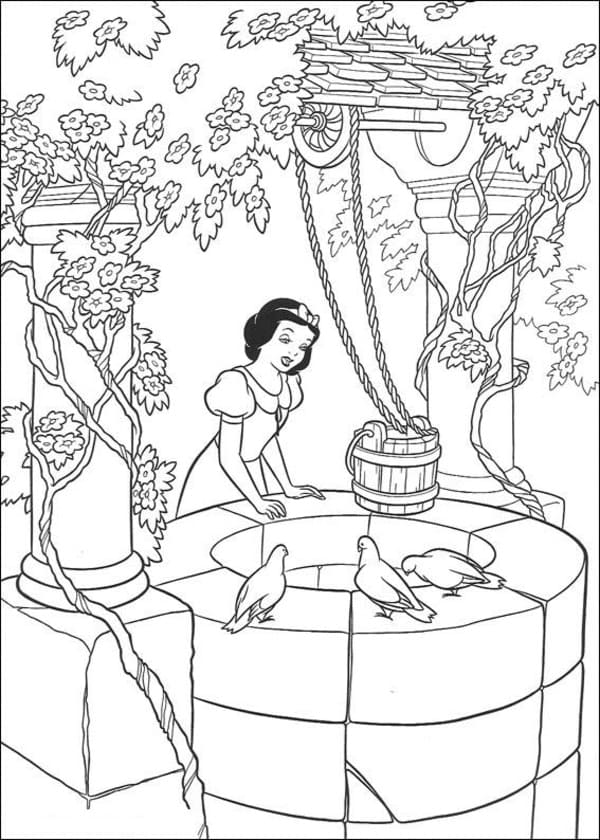 Desenho de Branca de Neve no Poço para Colorir