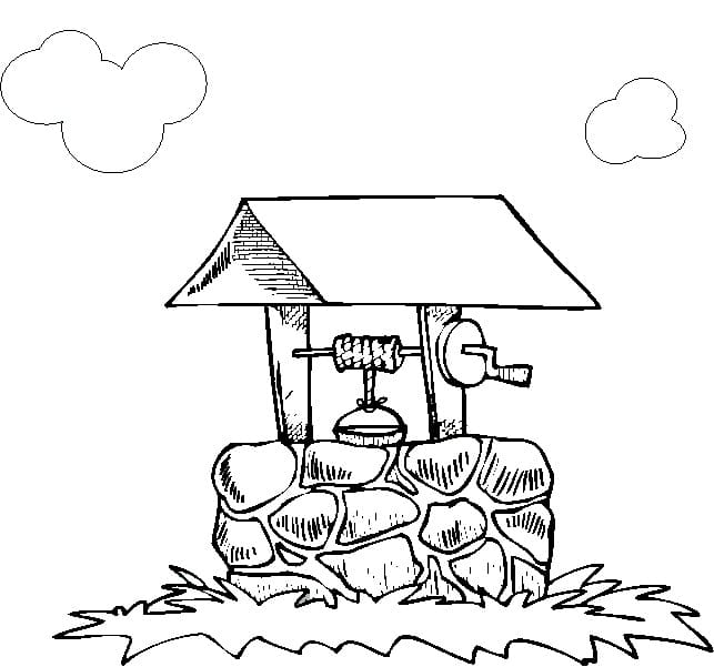 Desenho de Poço no Quintal para Colorir