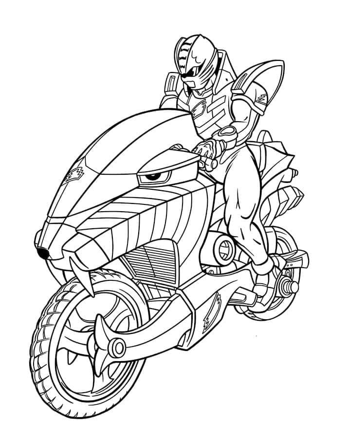 Desenho de Power Rangers na Motocicleta para Colorir
