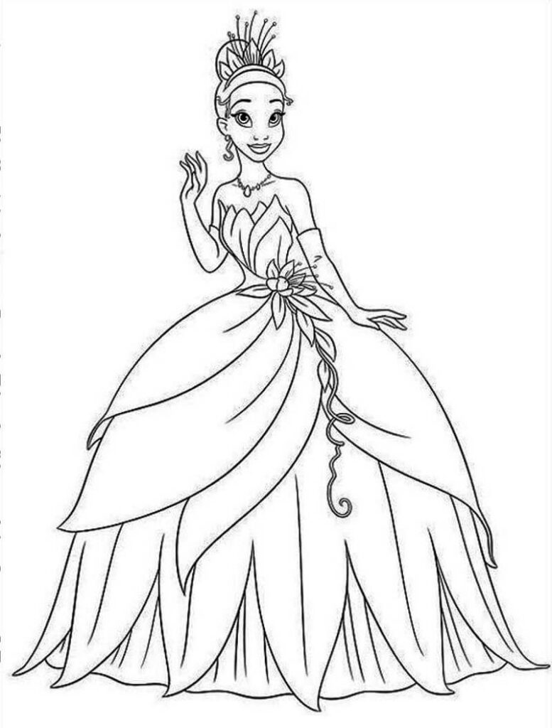 Desenho de Princesa Tiana para Pintar Imprimivel
