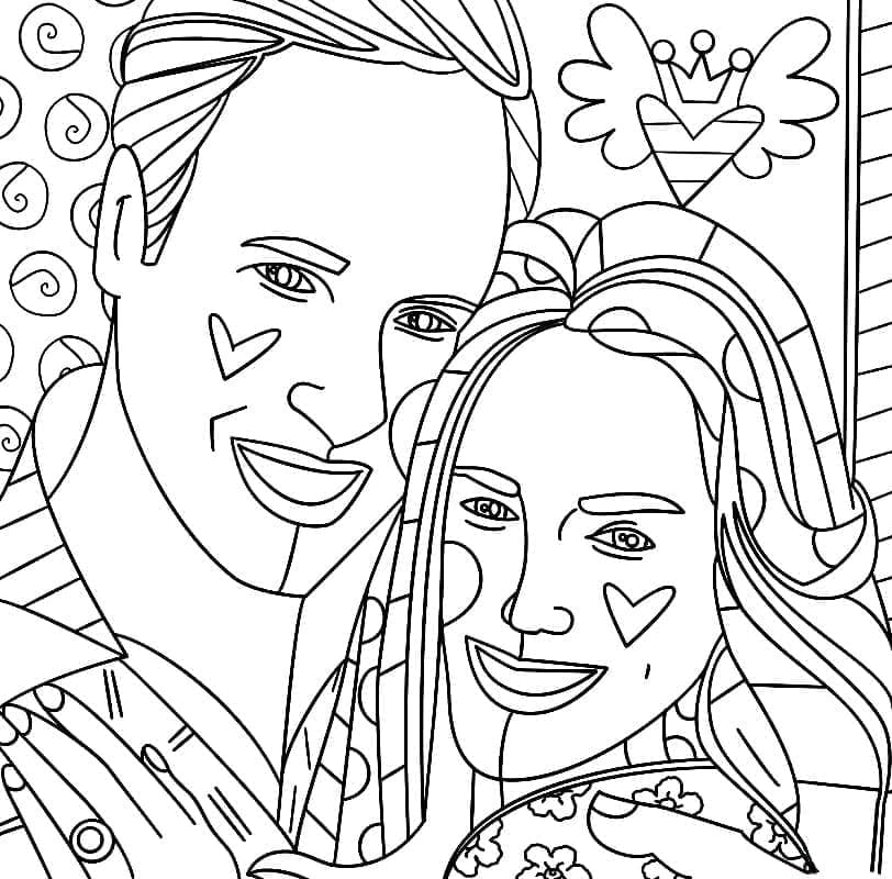 Desenho Pdf Príncipe William e Kate Middletonromero Britto para Colorir Grátis