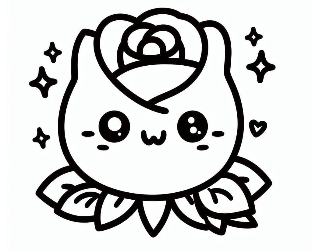Desenhos de Rosa Kawaii para Colorir