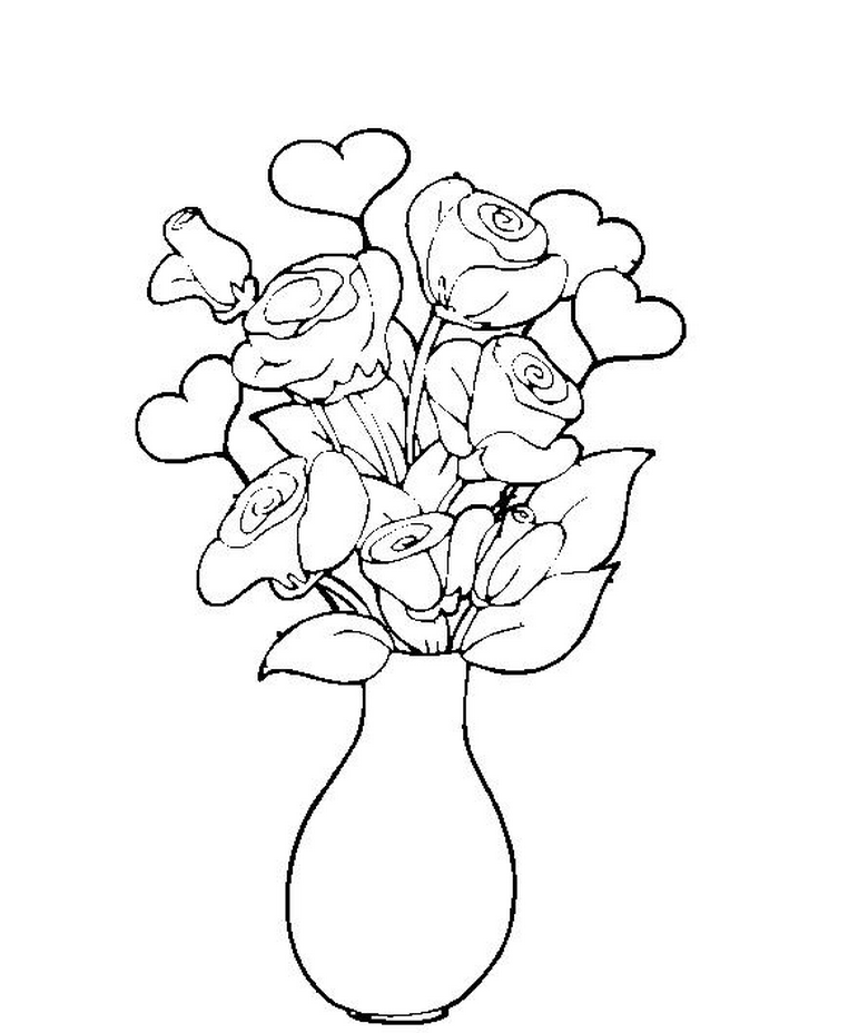 Desenho de Jarro com Lindas Rosas para Colorir com Lápis de Cor