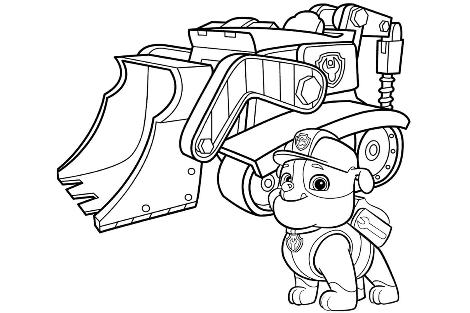 Desenho de Rubble da Patrulhá Canina com Trator para Colorir