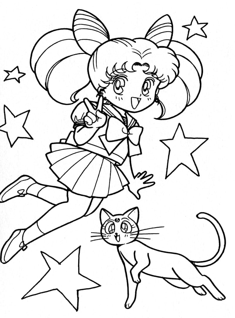 Desenho de Chibiusa para Colorir com Giz de Cera