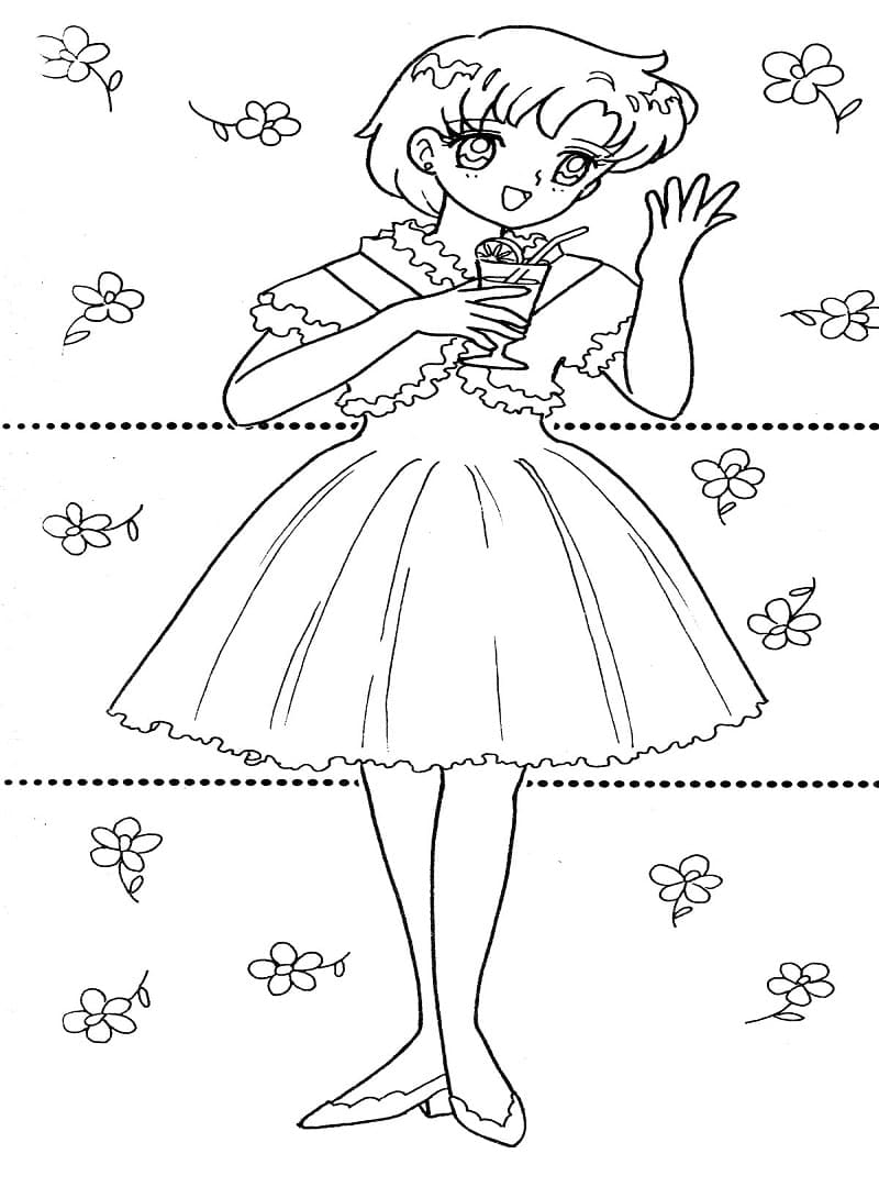 Desenho de Sailor Mercury para Colorir com Giz de Cera
