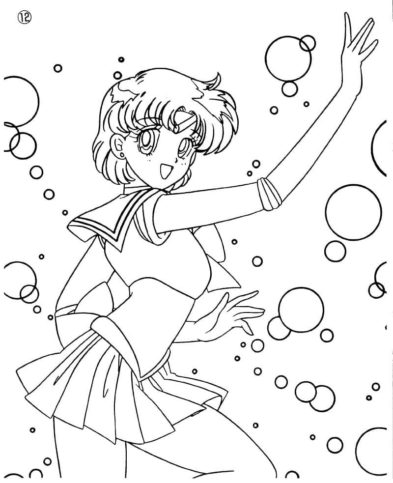 Desenho de Sailor Mercury para Colorir com Tinta Guache