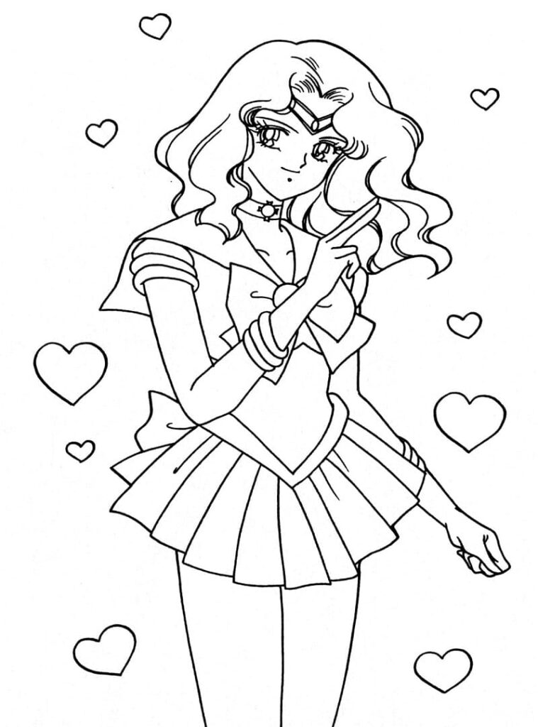 Desenho de Sailor Neptune para Pintar com Lápis de Cor