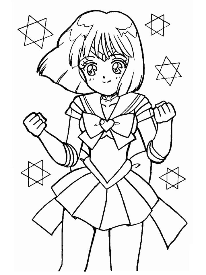 Desenho de Sailor Saturn para Colorir com Tinta Guache