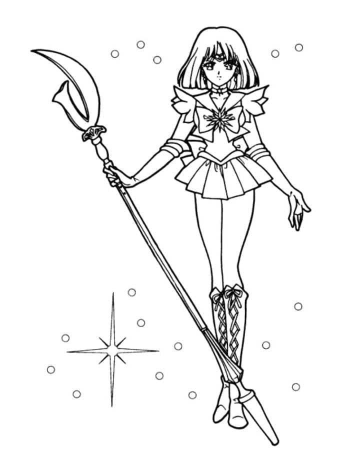 Desenho de Sailor Saturn para Pintar com Lápis de Cor
