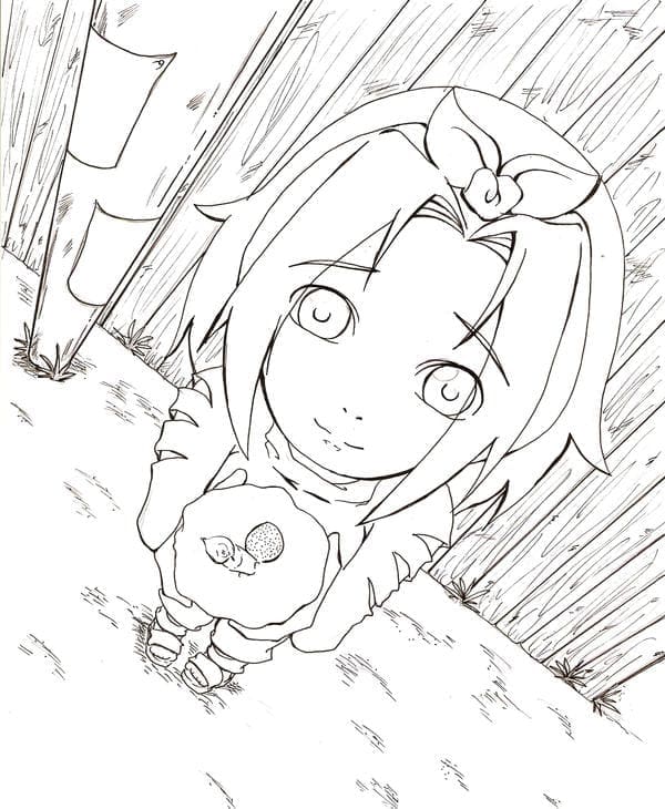 Desenho de Pequena Sakura Haruno para Colorir