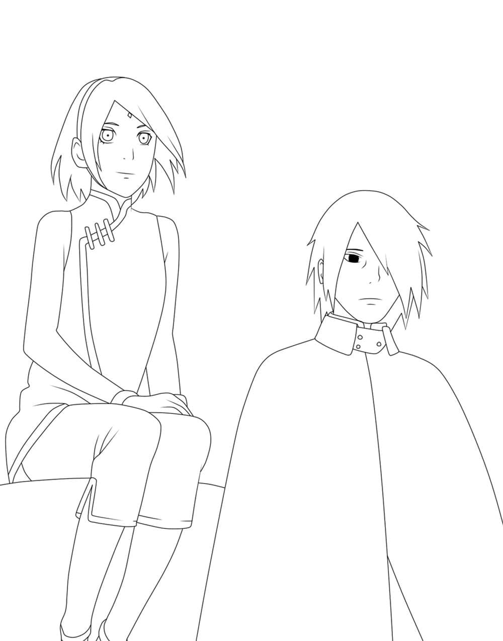 Desenho de Sakura com Sasuke para Colorir